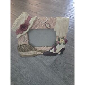 Vintage Victorian Rose Picture Frame Resin Hat Shoe Decor Photo Girly Pearl Pink